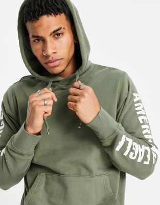American Eagle - Felpa con cappuccio in verde oliva con logo sul petto