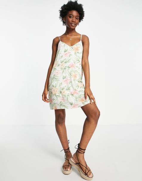 American Eagle floral printed slip dress in cream