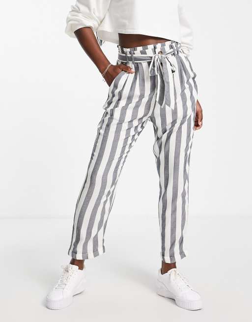 American Eagle - Gestreepte broek met striktaille met plooirand in multi, 4 van 4
