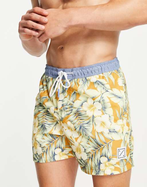 American Eagle – Gula, blommiga badshorts med 5 tum längd