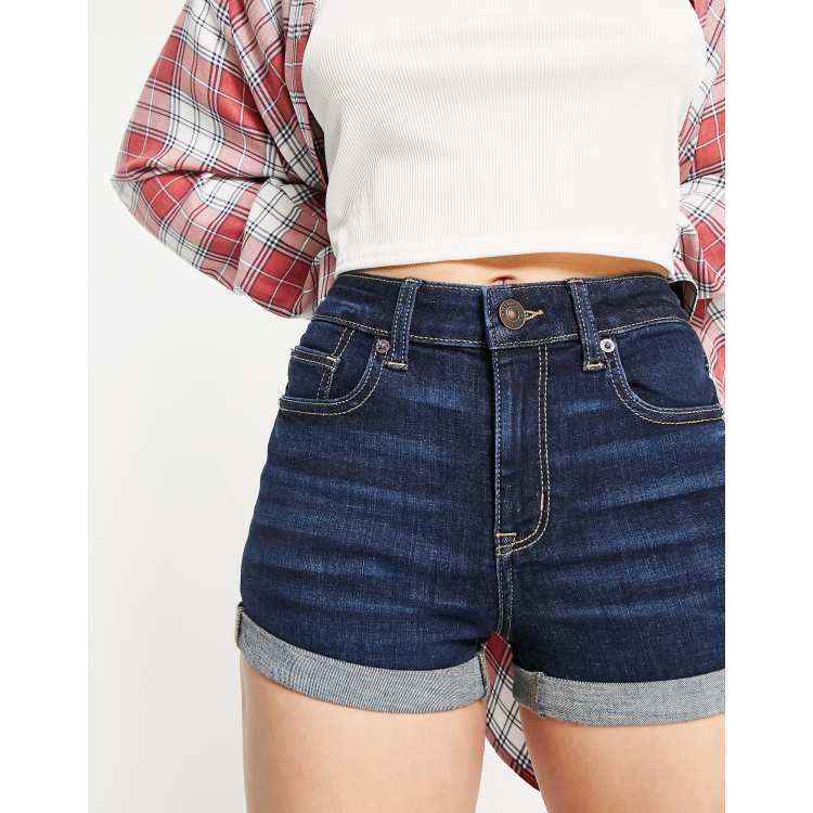 American Eagle Women Denim Jeans Shorts Roll Hem Mid Rise Pockets Blue –  Goodfair