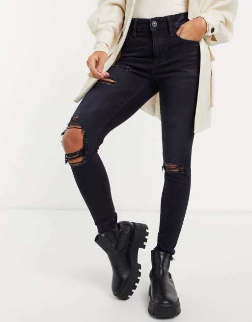 American eagle best sale black ripped jeans