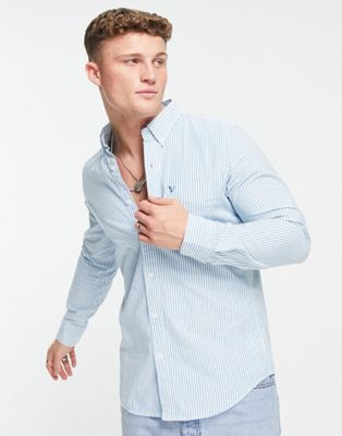 American Eagle icon logo slim fit bengal stripe oxford shirt in classic blue