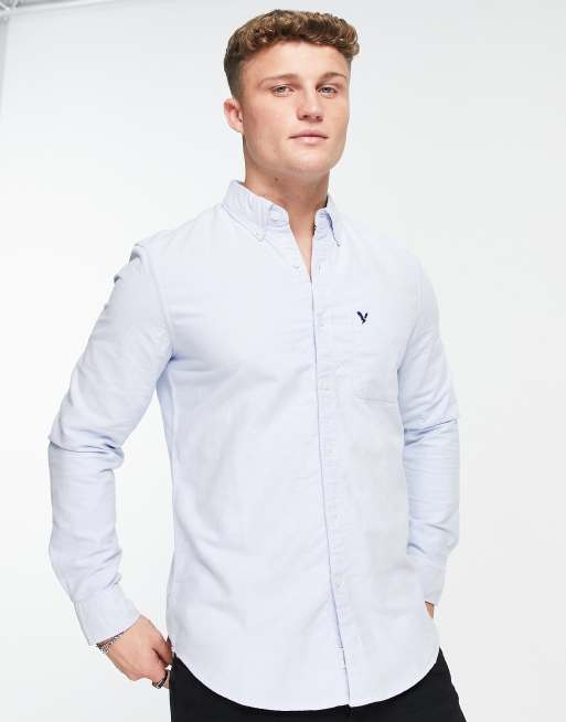 American Eagle icon logo slim fit oxford shirt button down in light blue