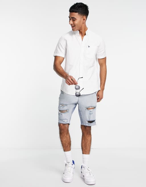 American Eagle – Kurzärmliges Oxford-Hemd in Weiß mit Logo und Button-down-Kragen, 2 von 3