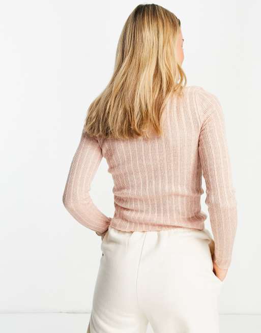 American Eagle – Langärmliges, geripptes Oberteil in Blush mit Stehkragen, 2 von 4