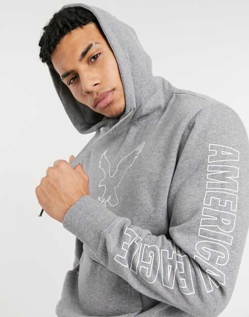 American Eagle Large Eagle Front Arm Logo Hoodie In Grey Marl Asos