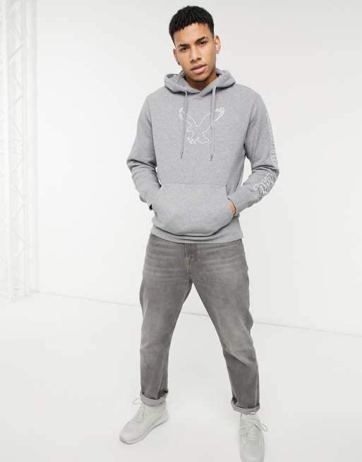 American Eagle large eagle front arm logo hoodie in grey marl