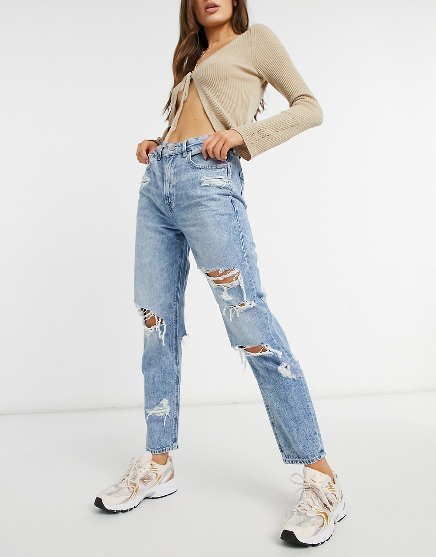 American Eagle – Mellanblå mom jeans med revor