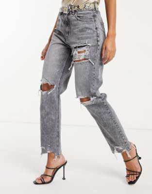dark grey ripped mom jeans