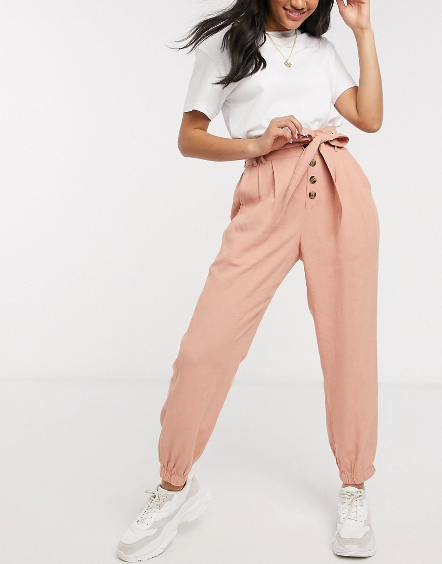 American Eagle paper bag waist carrot trousers in pink