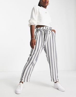 American Eagle paperbag tie waist stripe trousers in multi
