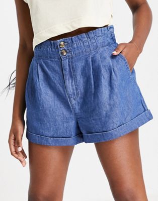 American Eagle pleated waist shorts in blue - ASOS Price Checker