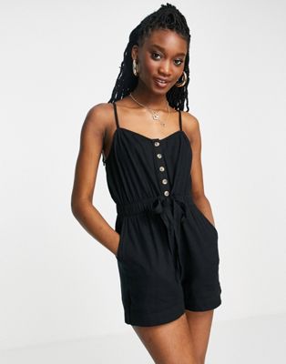 American Eagle pretty utility tie front playsuit in black