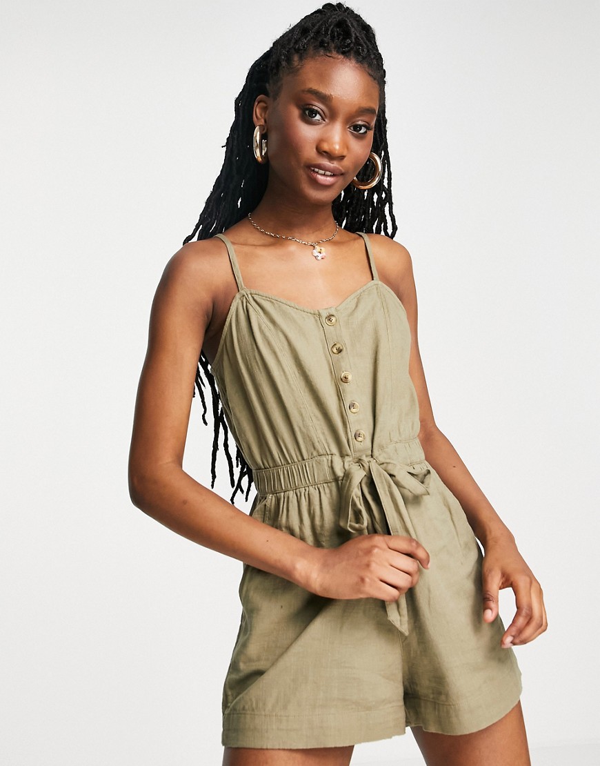 American Eagle pretty utility tie front playsuit in green