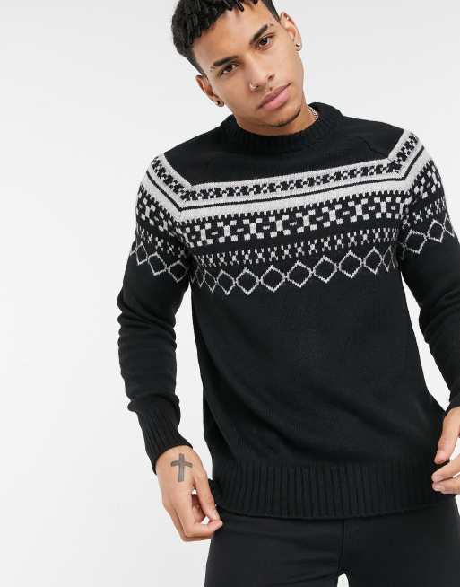 American Eagle raglan pattern crew neck knit jumper in black | ASOS