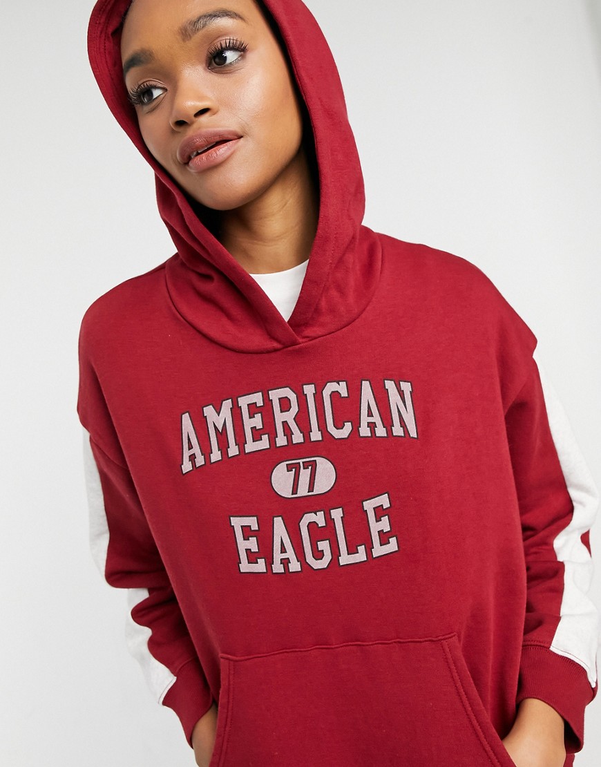 American Eagle – Röd pullover med huva och logga