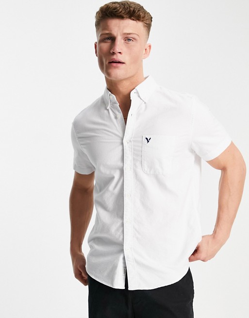 American Eagle short sleeve oxford shirt in white with small eagle logo