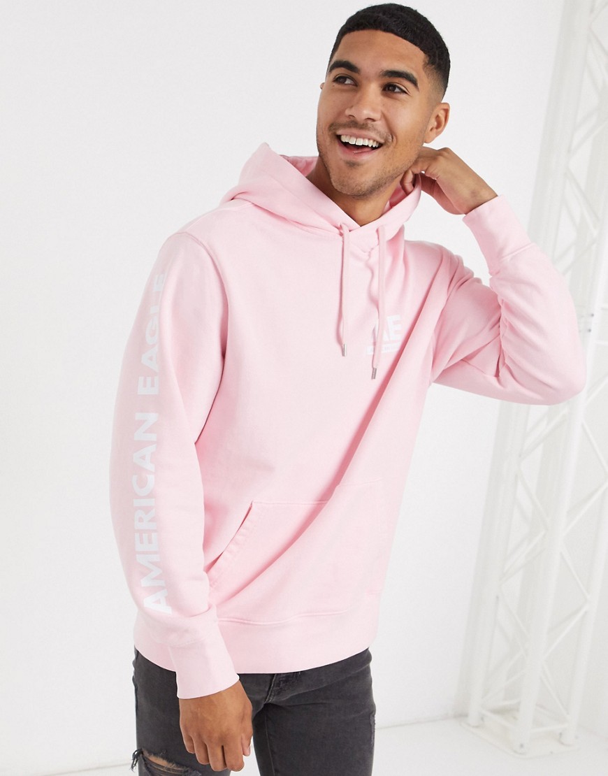 American Eagle sleeve logo hoodie in pink