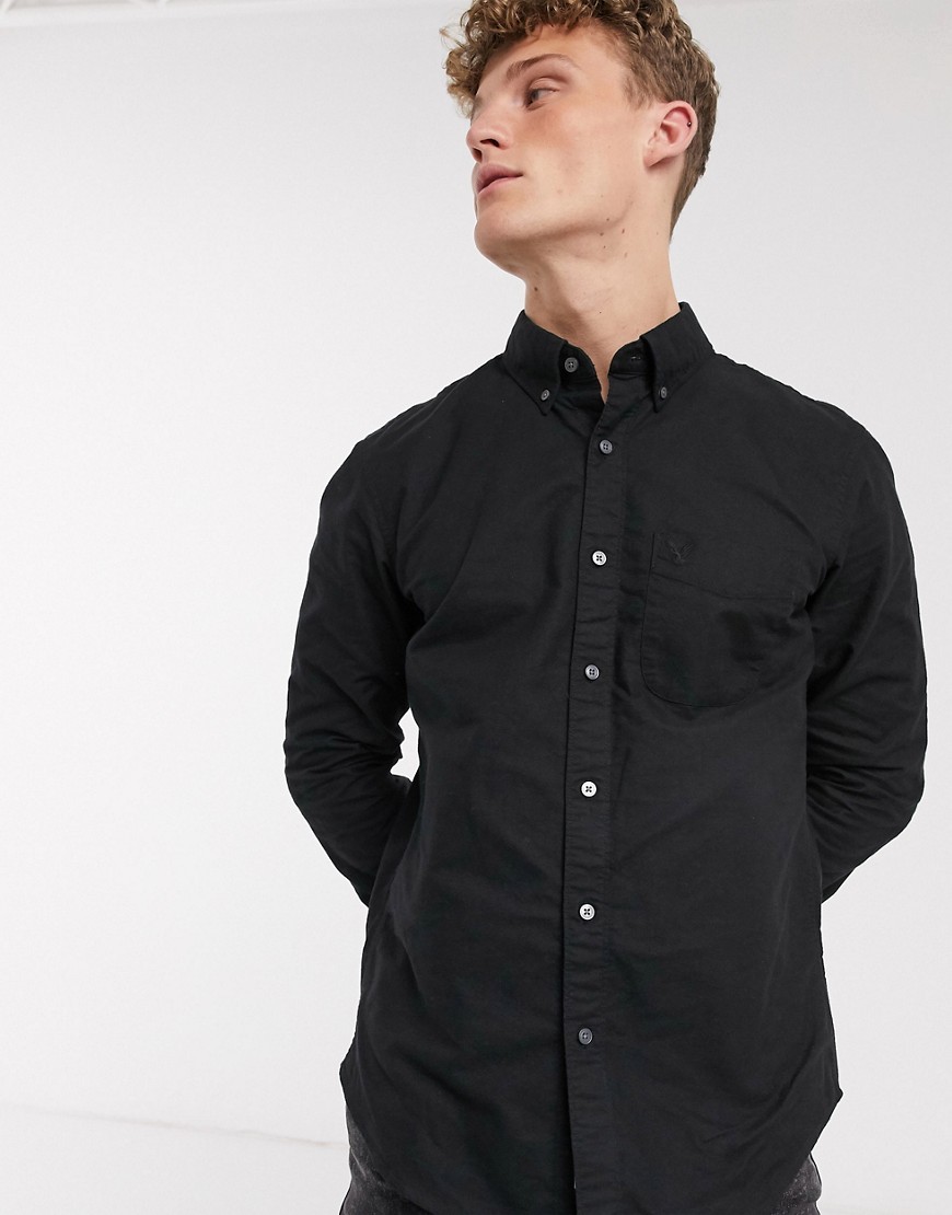 American Eagle - Slim-fit Oxford overhemd met adelaar-logo en knopen in zwart