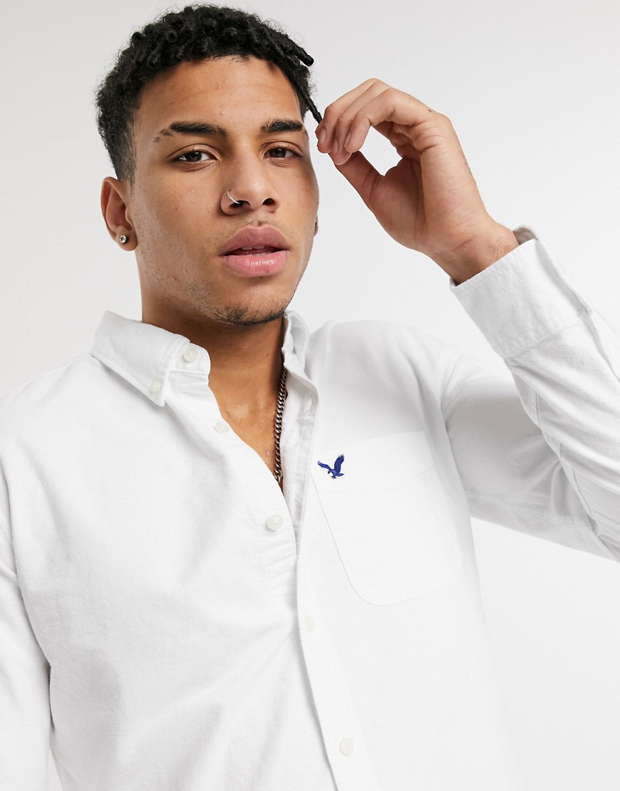 American Eagle - Slim fit Oxford overhemd met icon-logo en knoopsluiting in wit