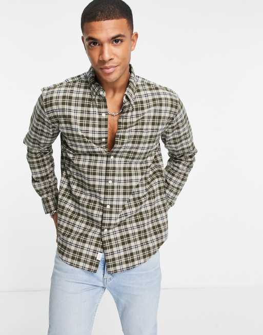 American Eagle slim fit shirt in olive check with small eagle logo | ASOS