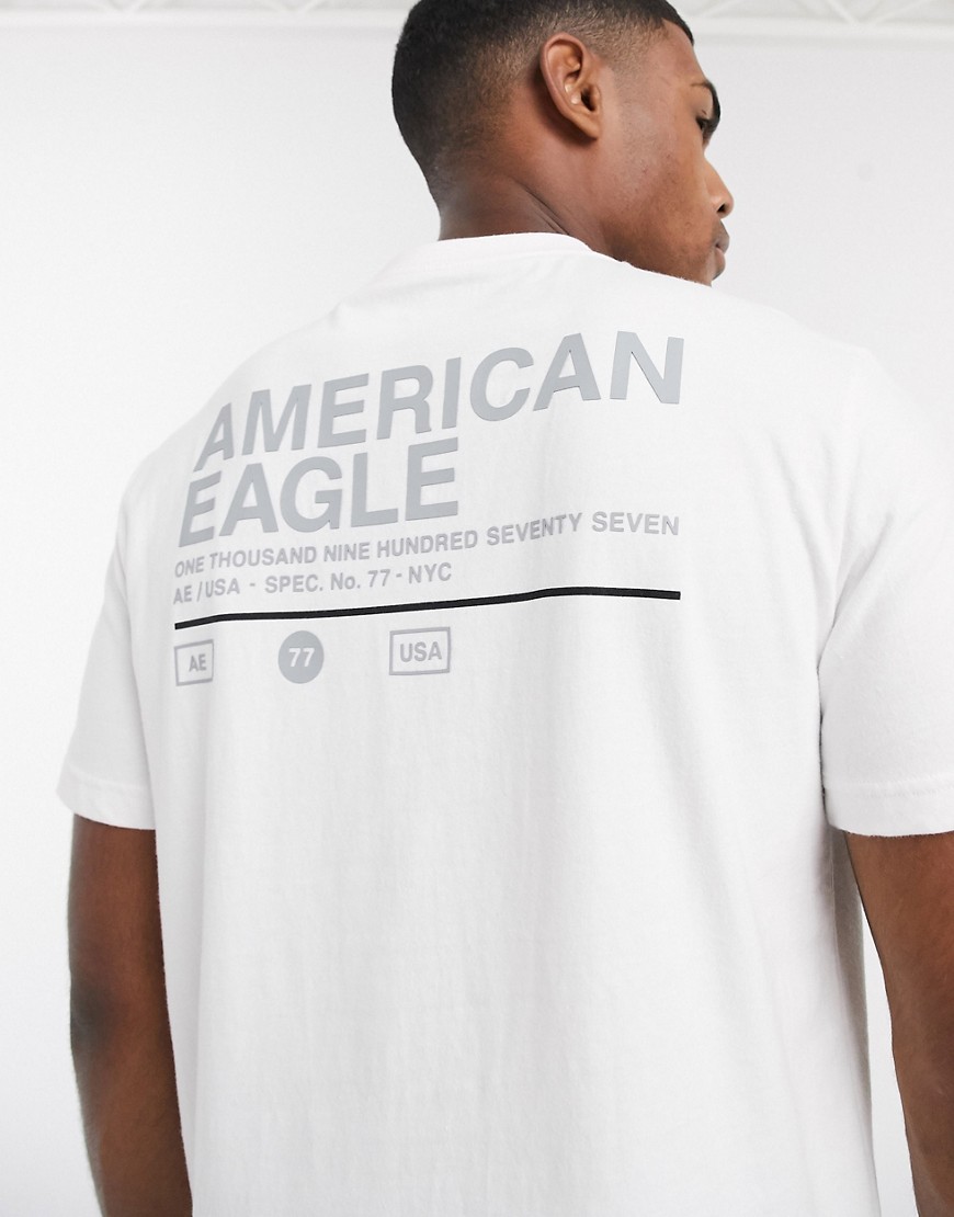 American Eagle - T-shirt bianca con logo su petto e retro-Bianco