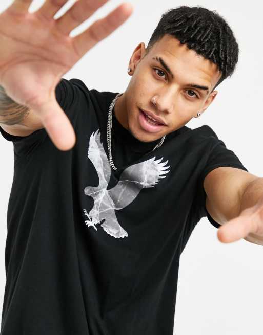 American Eagle - T-shirt met adelaarslogo op de voorkant in zwart