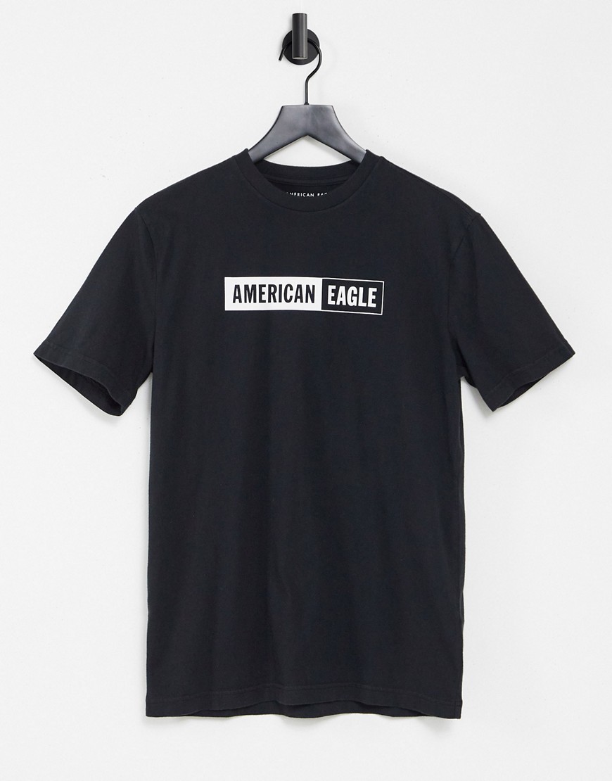 American Eagle - T-shirt met boxlogo voorop in zwart