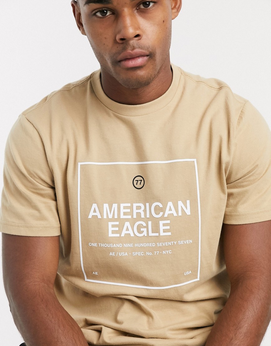 American Eagle - T-shirt met logo in kader in beige-Grijs