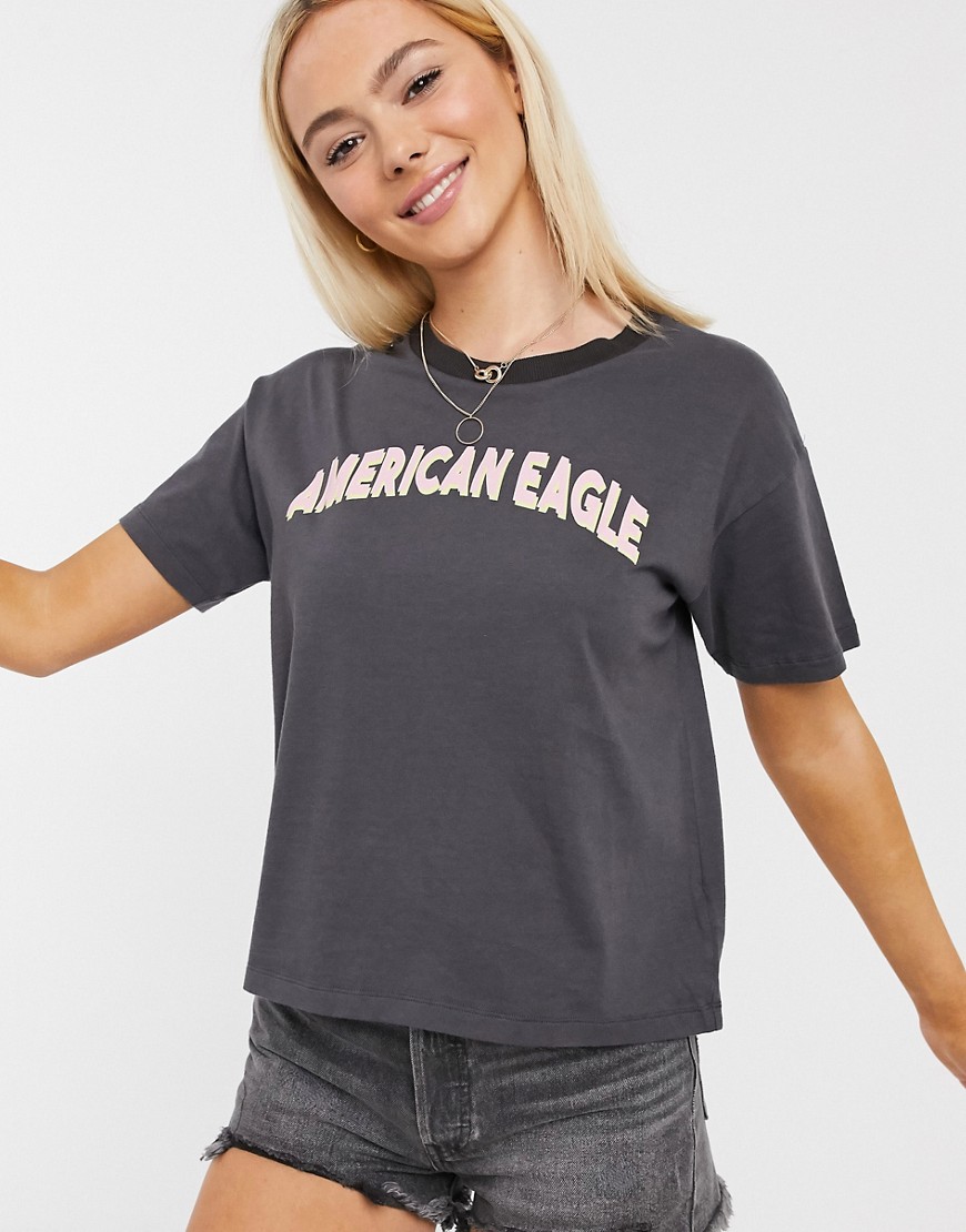 American Eagle - T-shirt met logo in zwart