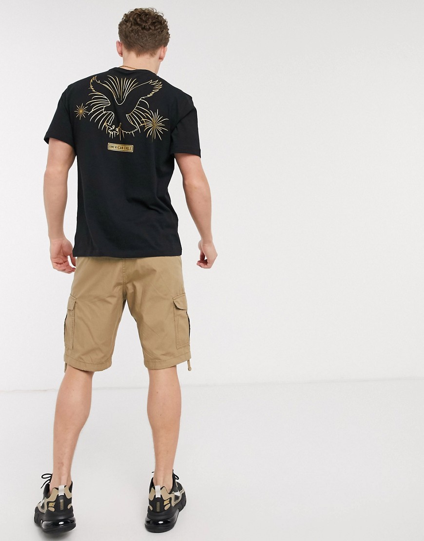 American Eagle - T-shirt met logo op de mouw en borst in zwart