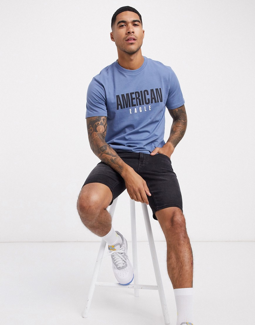 American Eagle - T-shirt met print in blauw
