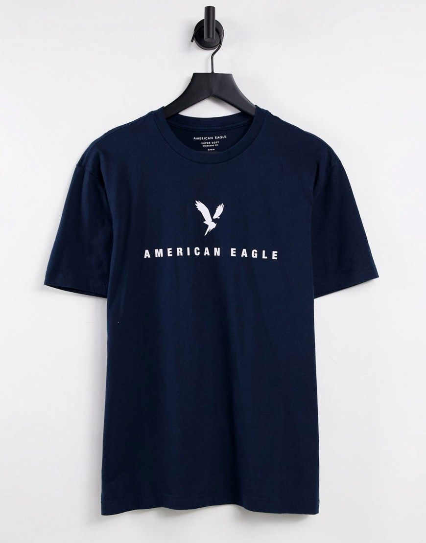 American Eagle - T-shirt met vierkante logoprint van adelaar in het midden in marineblauw