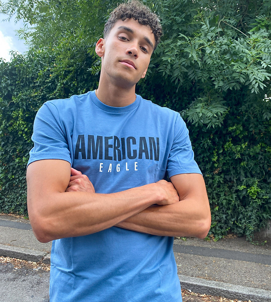 American Eagle - Tall - Blå t-shirt med motiv