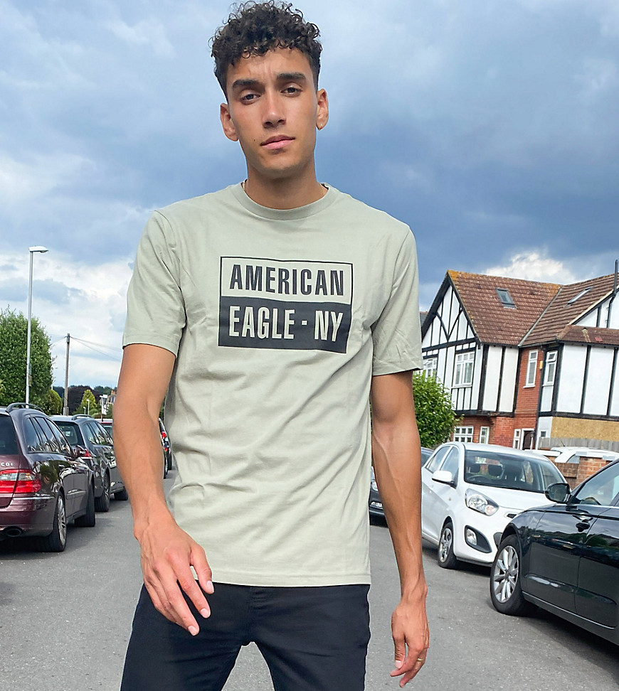 American Eagle Tall - T-shirt i olivengrøn vask med 'NY'-logoboks på brystet