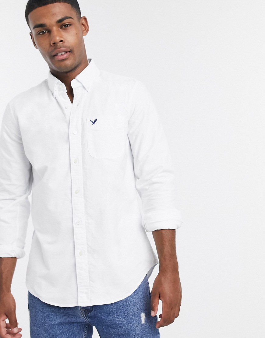 American Eagle – Vit oxfordskjorta med örnlogga, knappar och smal passform-Vita