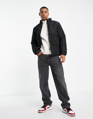 American Stitch Cargo Puffer Jacket In Black