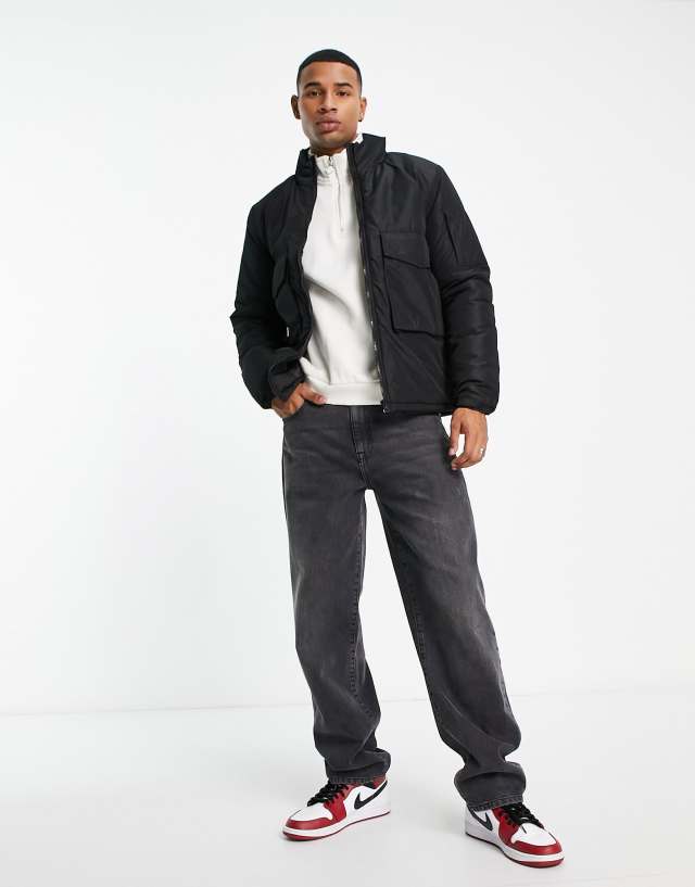 American Stitch - cargo puffer jacket in black