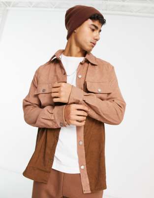 American Stitch American Stitch cord patchwork shirt in brown