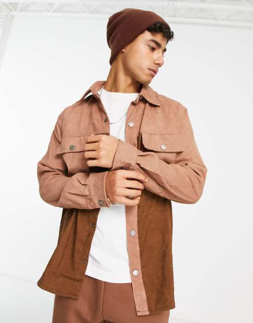 American Stitch corduroy patchwork shirt in brown