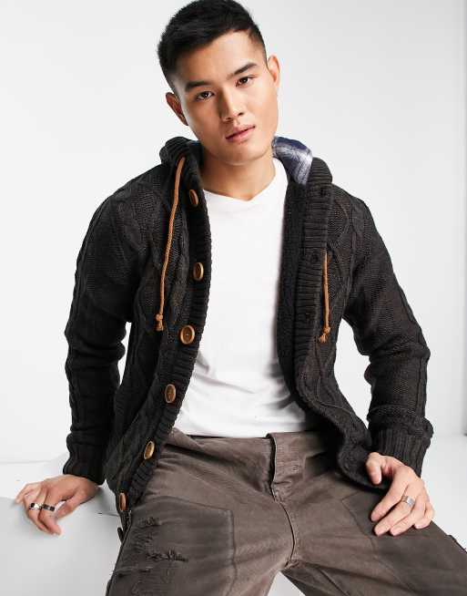 American Stitch knitted hooded jumper in brown
