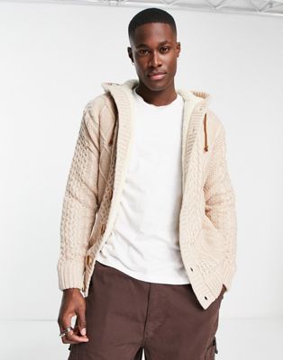 American Stitch knitted hooded jumper in cream