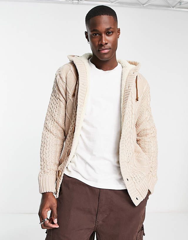 American Stitch - knitted hooded jumper in cream