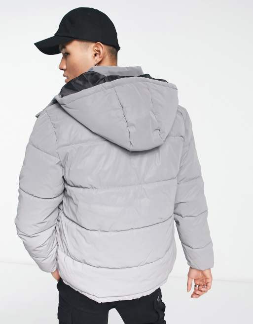 American Stitch nylon puffer jacket in gray ASOS