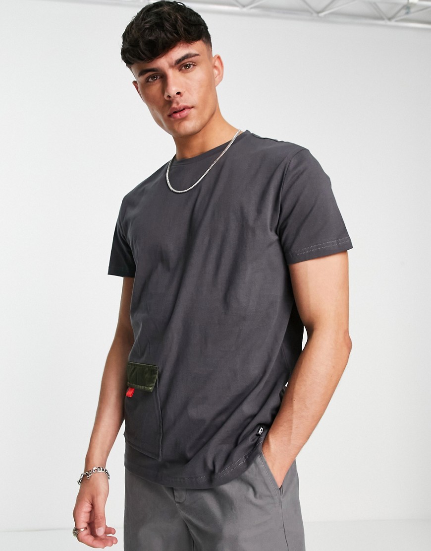 American Stitch oversized cotton t-shirt with front pocket-Grey