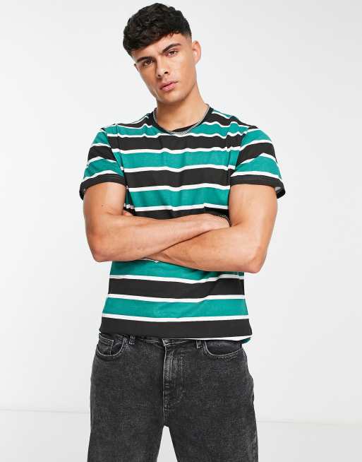 American Stitch stripe t-shirt in black and teal