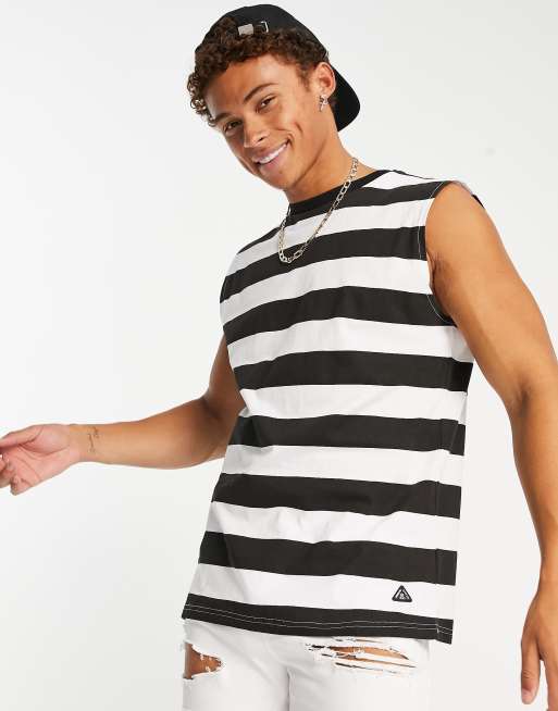 Black and white cheap striped shirt with vest