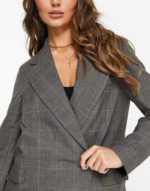 Americana a cuadros marrones cruzada de doble botonadura de Topshop, 4 de 4