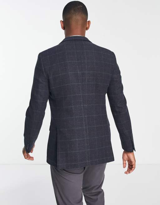 Americana azul marino a cuadros de tweed de French Connection, 2 de 4